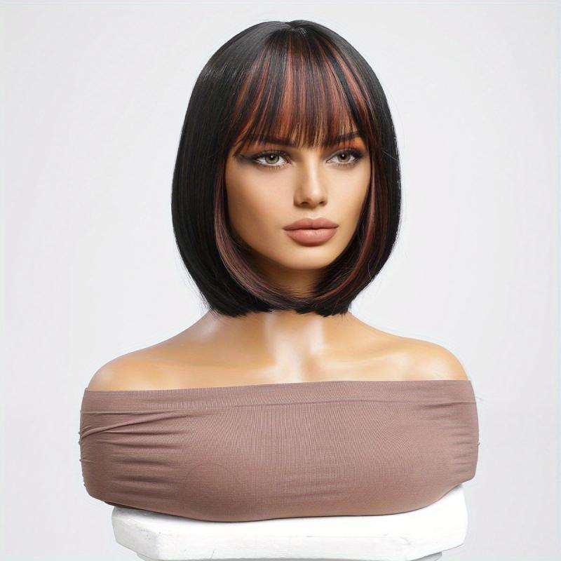 Short Bob Wigs With Bangs 25 4 Cm Synthetic Fiber Hair Replacement