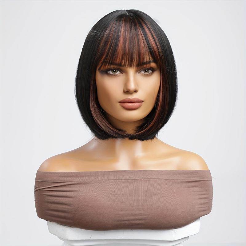 Short Bob Wigs With Bangs 25 4 Cm Synthetic Fiber Hair Replacement
