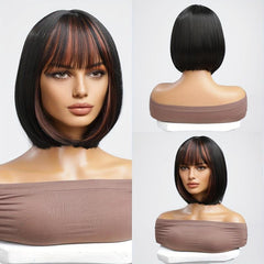Short Bob Wigs With Bangs 25 4 Cm Synthetic Fiber Hair Replacement