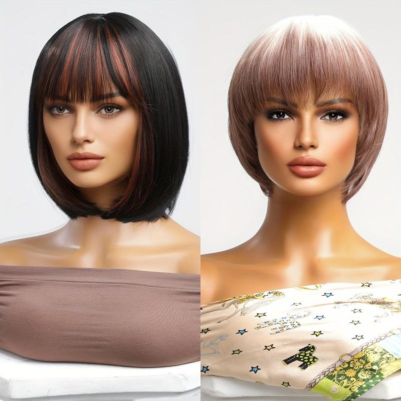 Short Bob Wigs With Bangs 25 4 Cm Synthetic Fiber Hair Replacement