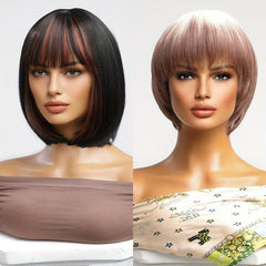 Short Bob Wigs With Bangs 25 4 Cm Synthetic Fiber Hair Replacement