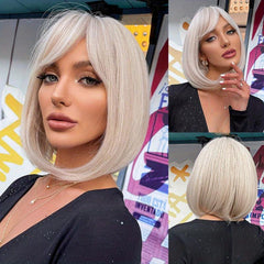 Short Bob Wigs With Bangs 25 4 Cm Synthetic Fiber Hair Replacement