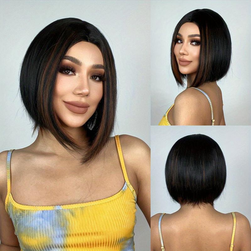 35 56 Cm Straight Bob Wig Short Hair Neat Bangs Natural Synthetic Women Burgundy