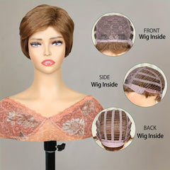 Short Honey Brown Curly Hair Wig Pixie Cut Synthetic Fiber Hair Wigs