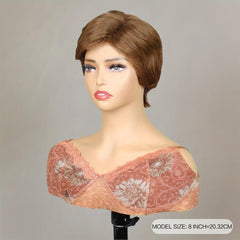 Short Honey Brown Curly Hair Wig Pixie Cut Synthetic Fiber Hair Wigs