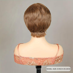 Short Honey Brown Curly Hair Wig Pixie Cut Synthetic Fiber Hair Wigs