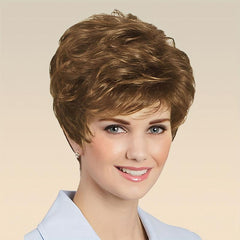 Short Honey Brown Curly Hair Wig Pixie Cut Synthetic Fiber Hair Wigs