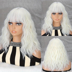 Shoulder Length Water Wave Hair Wigs With Bangs Short Bob Curly Hair Wigs