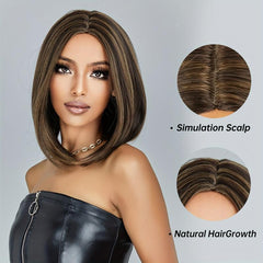 Brown 35 56 Cm Short Bob Wigs Blonde Highlight Synthetic Fiber None Lace Wigs