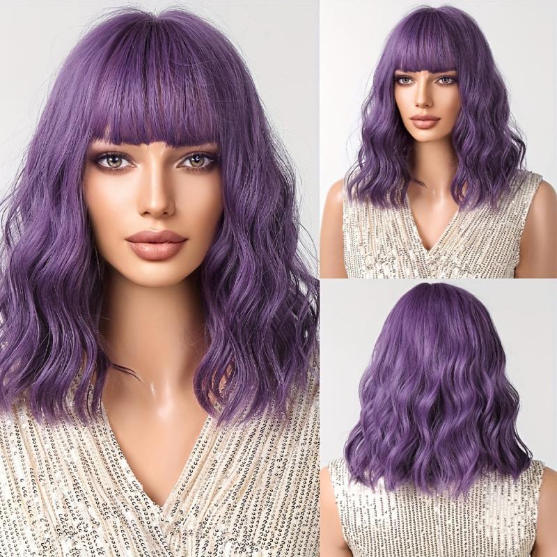 Purple Short Wavy Wig for Women - Daily Party Cosplay Style