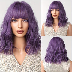 Purple Short Wavy Wig for Women - Daily Party Cosplay Style