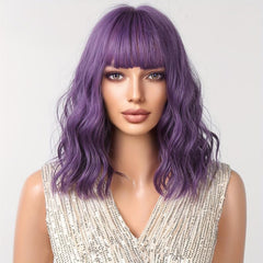Purple Short Wavy Wig for Women - Daily Party Cosplay Style