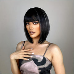 Short Straight Bob Hair Wigs With Bangs Synthetic Hair Wigs