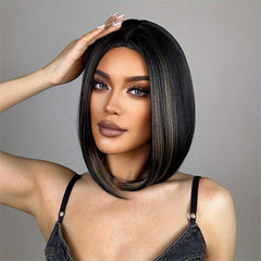 Short Straight Bob Hair Wigs With Bangs Synthetic Hair Wigs