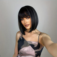 Short Straight Bob Hair Wigs With Bangs Synthetic Hair Wigs