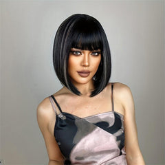 Short Straight Bob Hair Wigs With Bangs Synthetic Hair Wigs