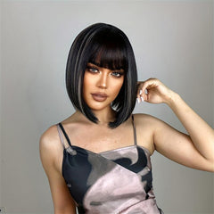 Short Straight Bob Hair Wigs With Bangs Synthetic Hair Wigs