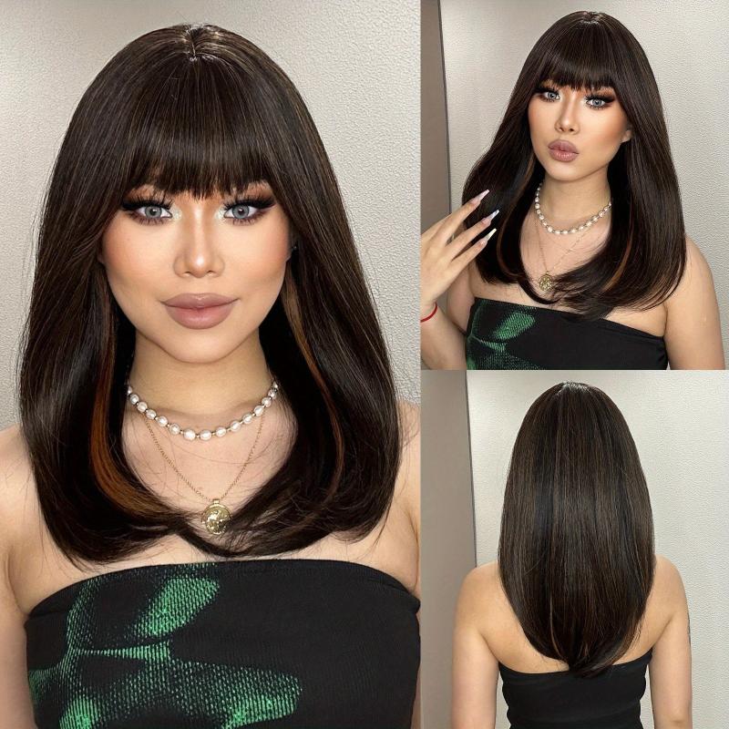 Short Straight Wigs With Bangs Synthetic Hair Replacement Wigs For Women Girls