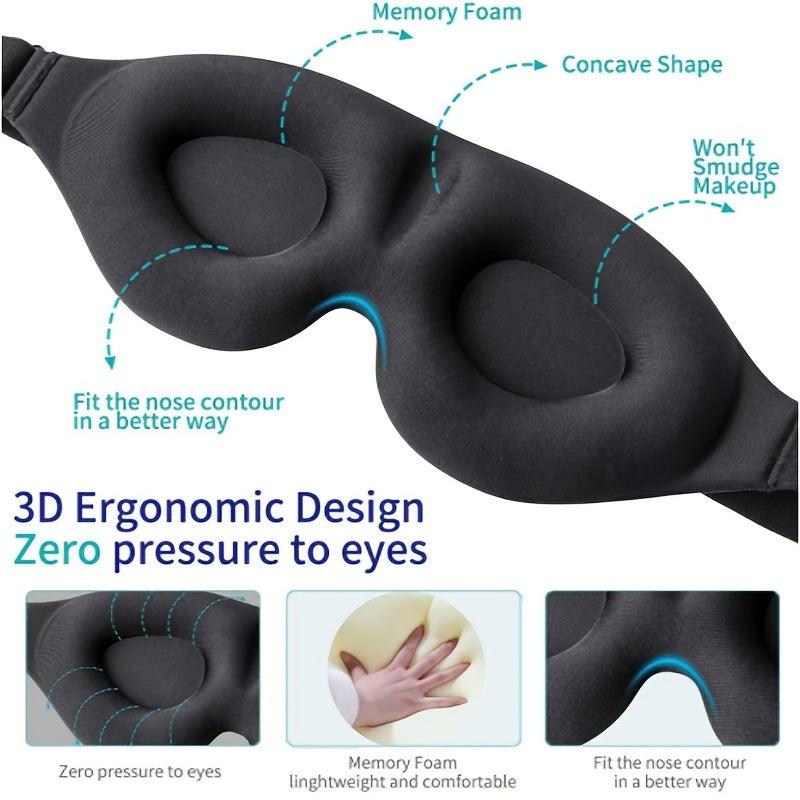 3D Contoured Sleep Mask Adjustable Strap Eye Cover Soft Comfy Eye Shade