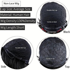 Short Wavy Layered Human Hair Pixie Wig for Women