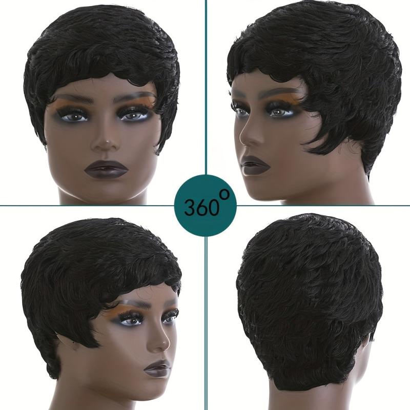 Short Wavy Layered Human Hair Pixie Wig for Women