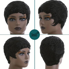 Short Wavy Layered Human Hair Pixie Wig for Women