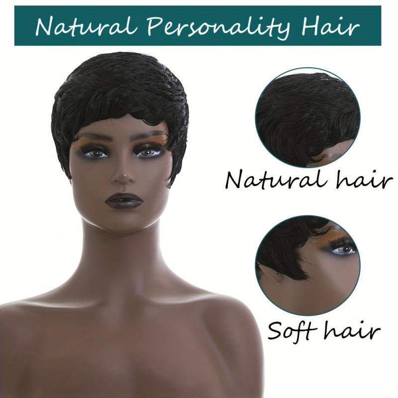 Short Wavy Layered Human Hair Pixie Wig for Women