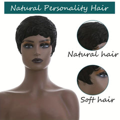 Short Wavy Layered Human Hair Pixie Wig for Women