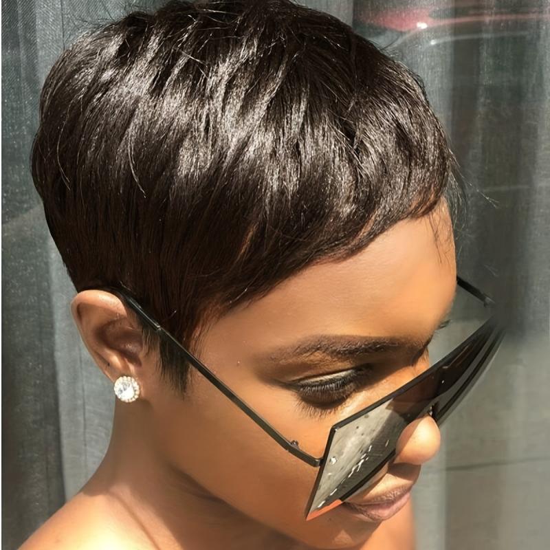 Short Wavy Layered Human Hair Pixie Wig for Women