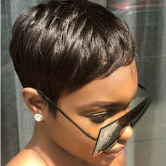 Short Wavy Layered Human Hair Pixie Wig for Women