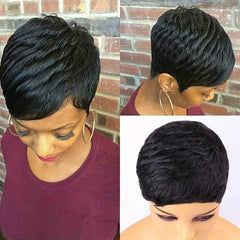 Short Wavy Layered Human Hair Pixie Wig for Women