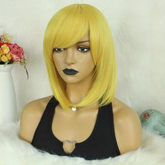 Yellow 35 56 Cm Short Bob Wigs Synthetic Hair Replacement & 1 Wig Cap