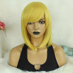 Yellow 35 56 Cm Short Bob Wigs Synthetic Hair Replacement & 1 Wig Cap