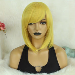 Yellow 35 56 Cm Short Bob Wigs Synthetic Hair Replacement & 1 Wig Cap