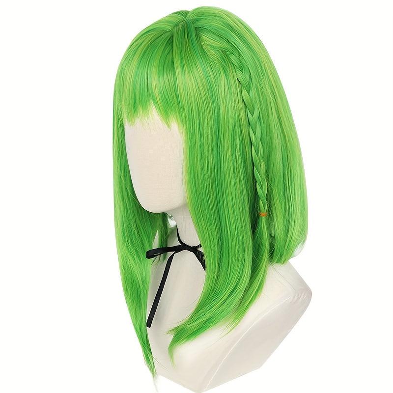 Green Short Straight Hair Wigs With Bangs And Braids