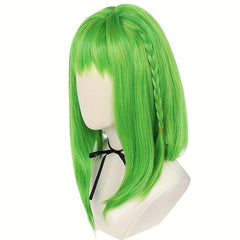 Green Short Straight Hair Wigs With Bangs And Braids