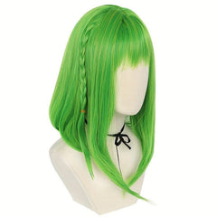 Green Short Straight Hair Wigs With Bangs And Braids