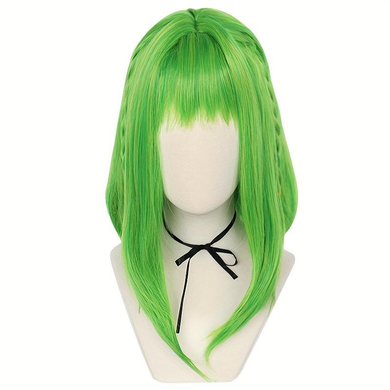 Green Short Straight Hair Wigs With Bangs And Braids