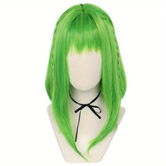 Green Short Straight Hair Wigs With Bangs And Braids