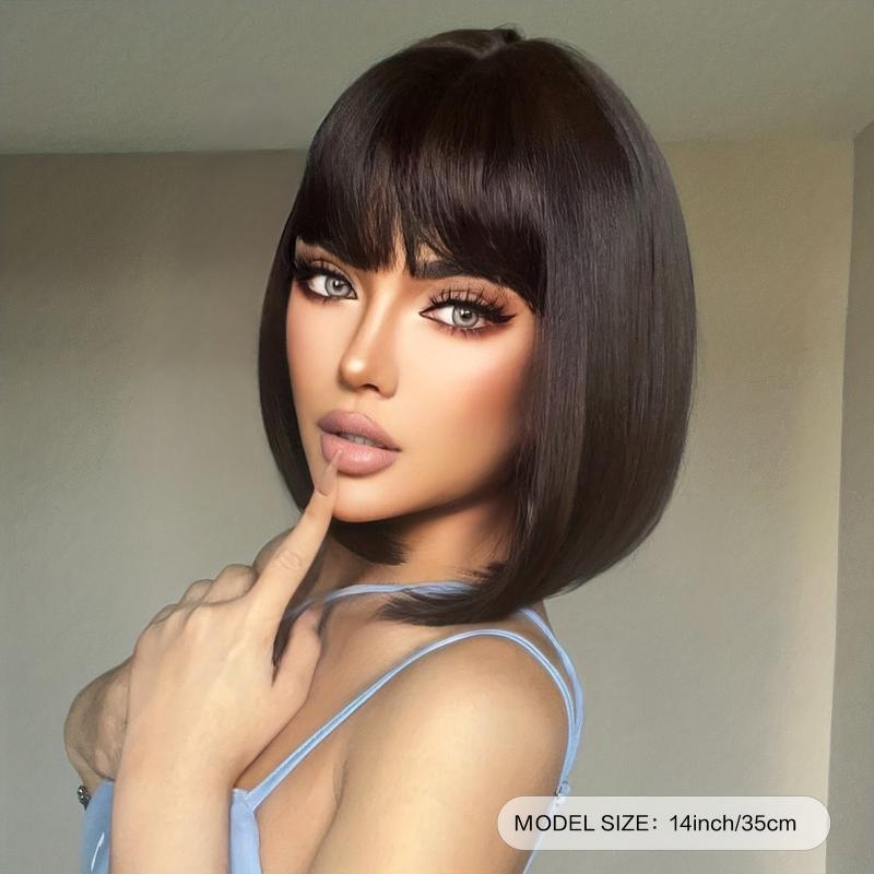 35 56 Cm Synthetic Straight Wigs with Bangs for Women