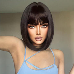35 56 Cm Synthetic Straight Wigs with Bangs for Women