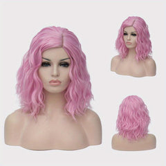 Ombre Pink Blonde Short Bob Wigs 35 56 Cm Water Wave Hair Synthetic Fiber