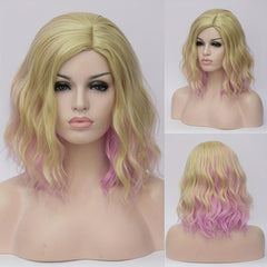 Ombre Pink Blonde Short Bob Wigs 35 56 Cm Water Wave Hair Synthetic Fiber