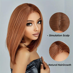 35 56 Cm Long Brown Straight Synthetic Wigs for Women