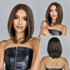 35 56 Cm Long Brown Straight Synthetic Wigs for Women