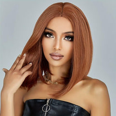 35 56 Cm Long Brown Straight Synthetic Wigs for Women