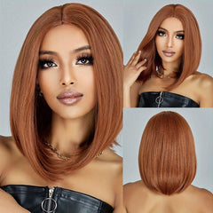 35 56 Cm Long Brown Straight Synthetic Wigs for Women