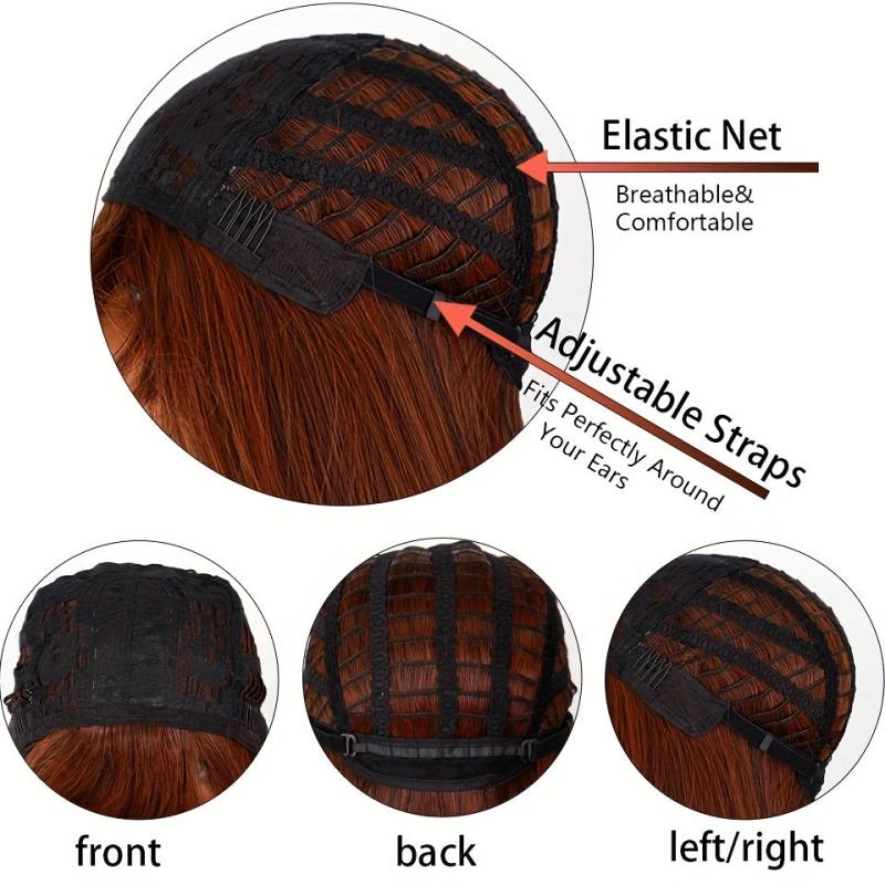 Dark Brown Long Straight Hair Wigs With Bangs Synthetic Heat Resistant Fiber