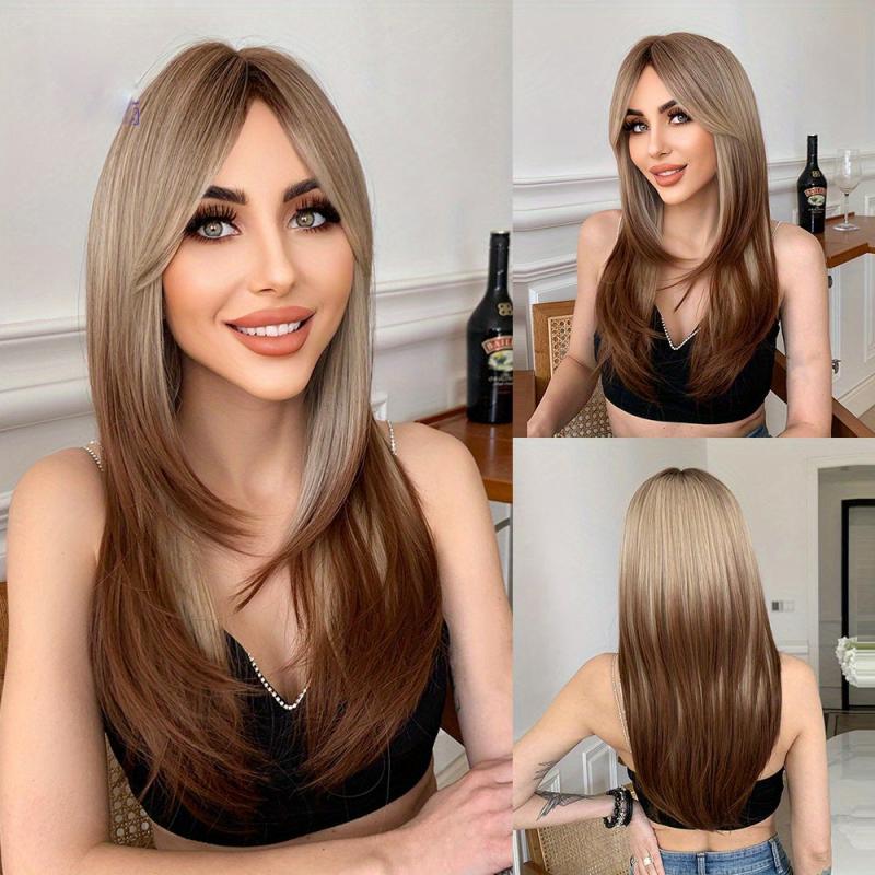 66cm Long Straight Synthetic Wigs with Bangs for Women - Daily Use