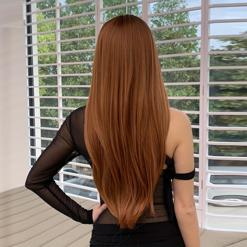 66cm Long Straight Synthetic Wigs with Bangs for Women - Daily Use
